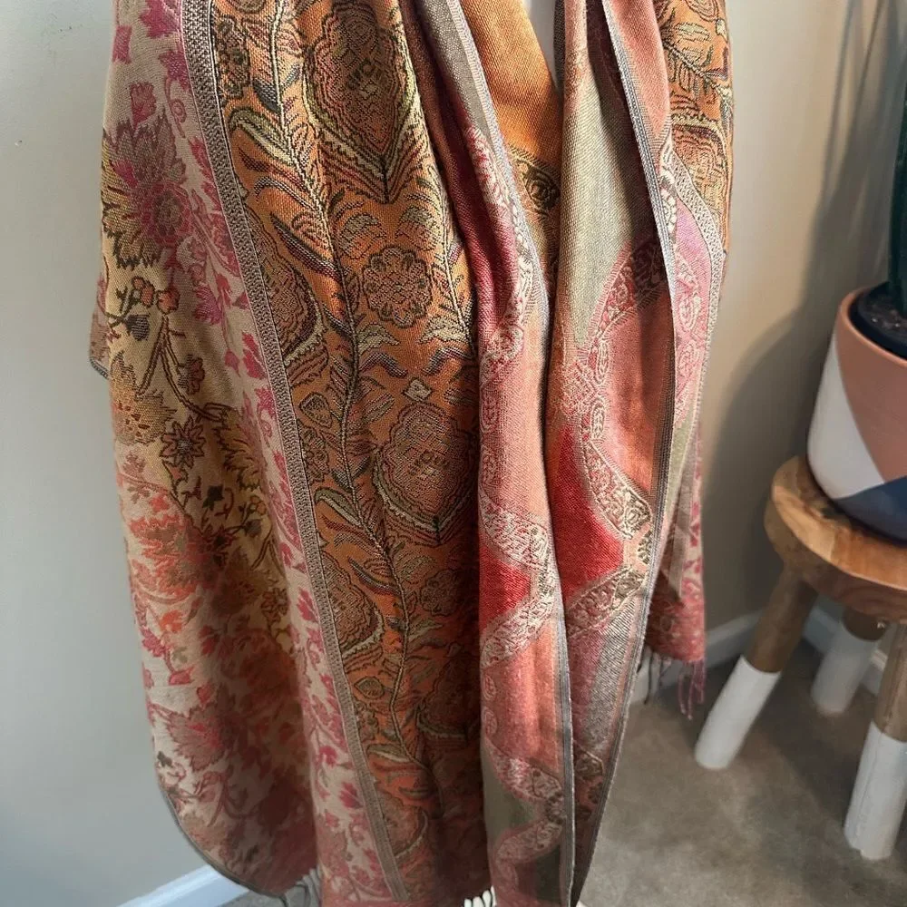 Pashmina Floral Print Fringed Wrap Scarf